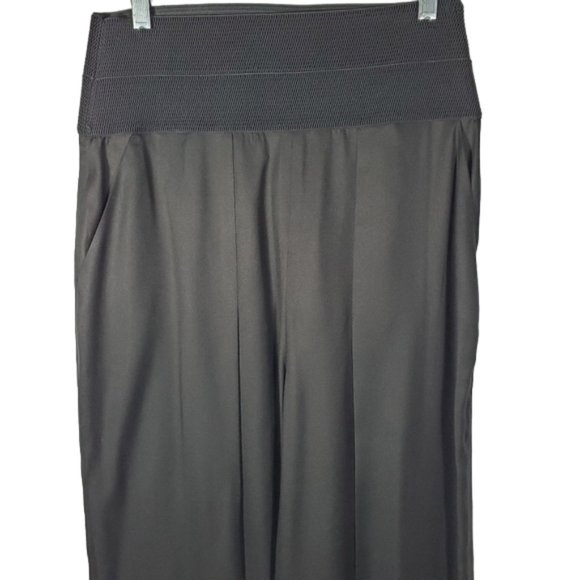 Maison de Papillon Black Wide Leg High Rise Pants Capsule Minimalist Wool Silk L - Picture 7 of 11